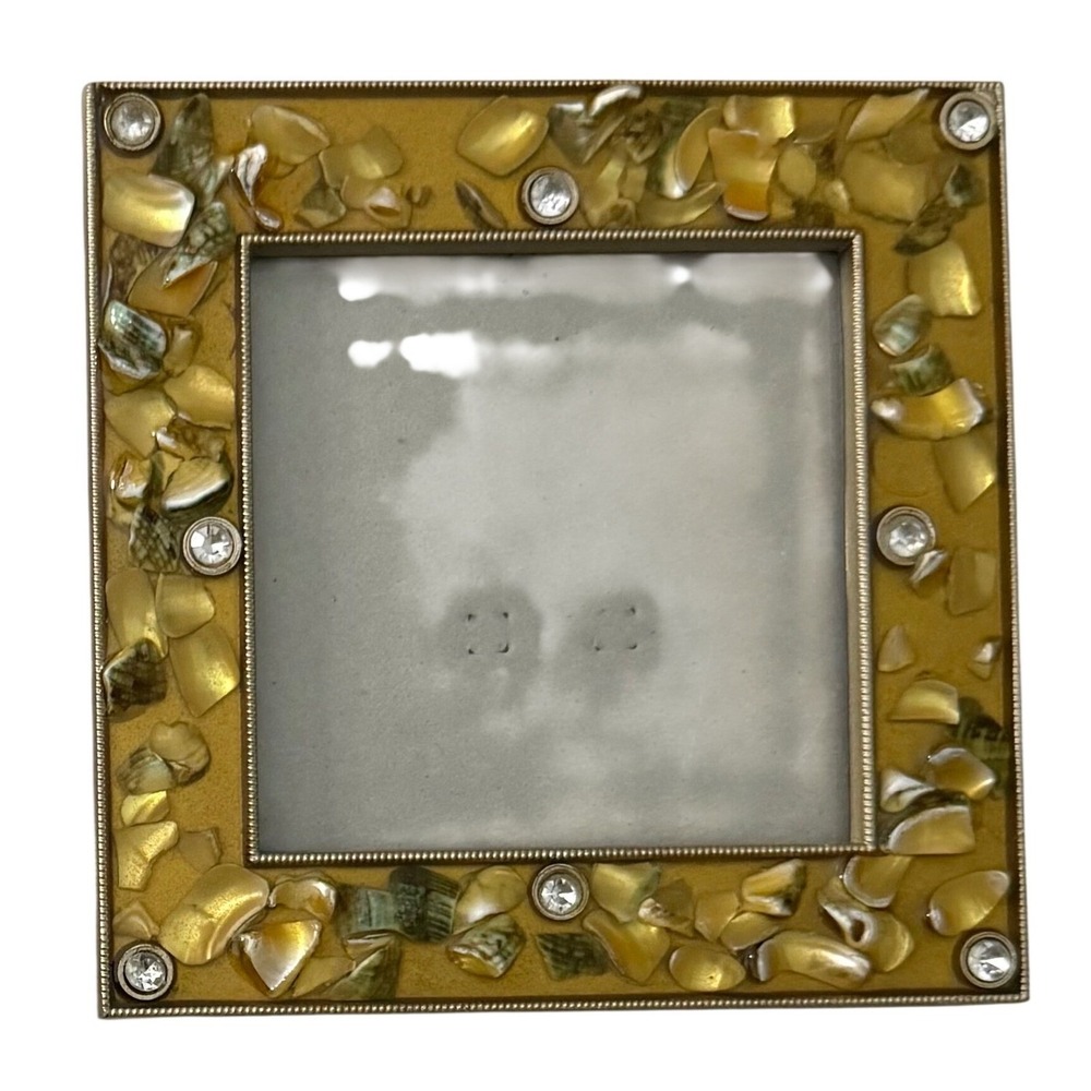 Tiger's Eye Shell Mosaic Square Picture Frame with Crystal Accents for 3.5 x 3.5